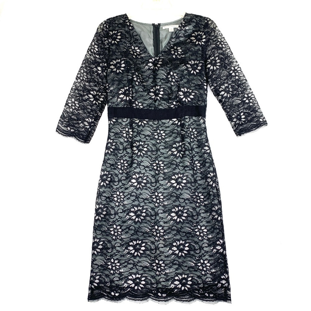 Banana Republic Women’s Lace Elbow Sleeve Cocktail Dress - Silver & Black, Sz 4